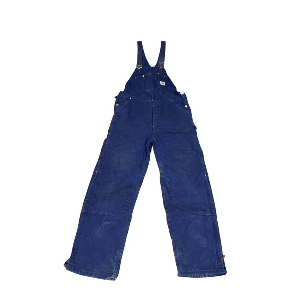Vtg Carhartt Navy Blue Quilt Lined Double Knee Bib Overalls Made USA Mens 38x32
